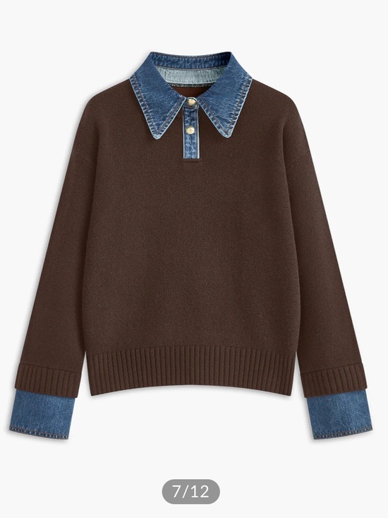 Commense Sweaters - NWT 2-in-1 Panel Lapel Sweater - Brown with Denim Trim